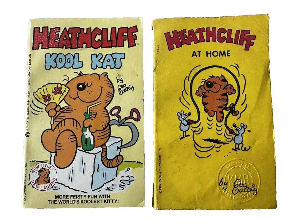 Heathcliff Book Lot of 2, At Home&Kool Kat Comics 1980s PB George Gately VTG